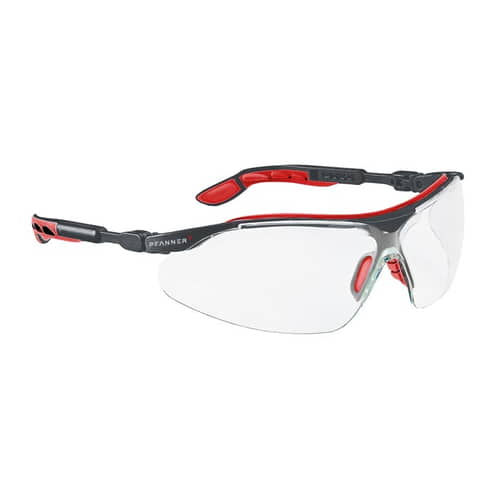 Lunettes de sécurité Nexus de Pfanner avec verres clairs et détails rouges sur la branche