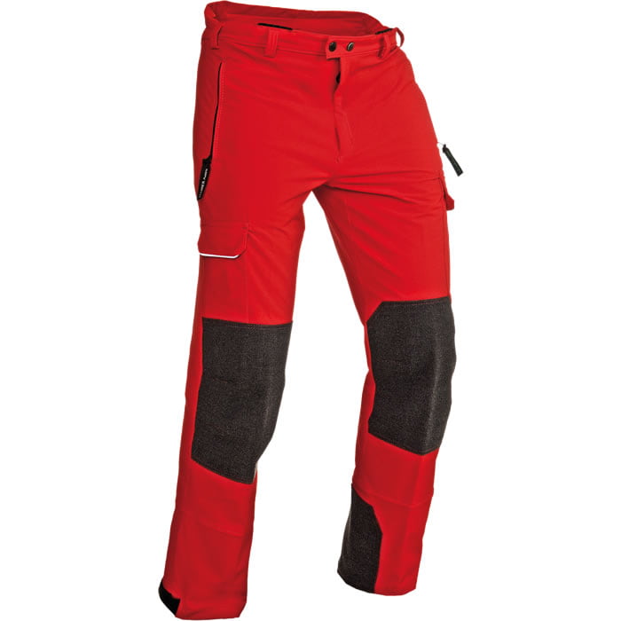 Pantalon de travail globe rouge avec genouillères noires et plusieurs poches