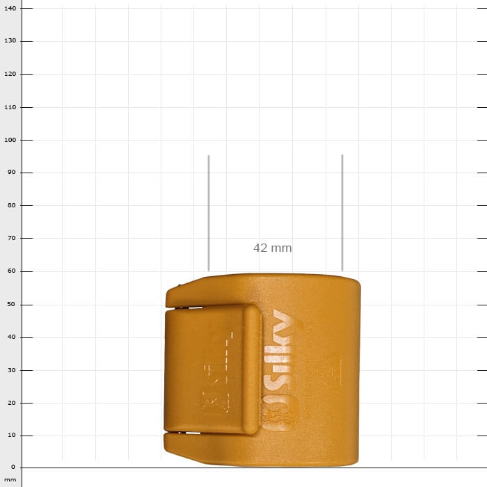Pince Hayate medium (D) en orange avec l’inscription « Silky » sur la surface, forme rectangulaire d’une largeur de 42 mm