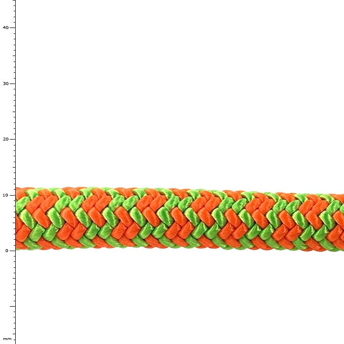 Corde Atrax Orange avec motif tressé en orange et vert, nom du produit Atrax Orange