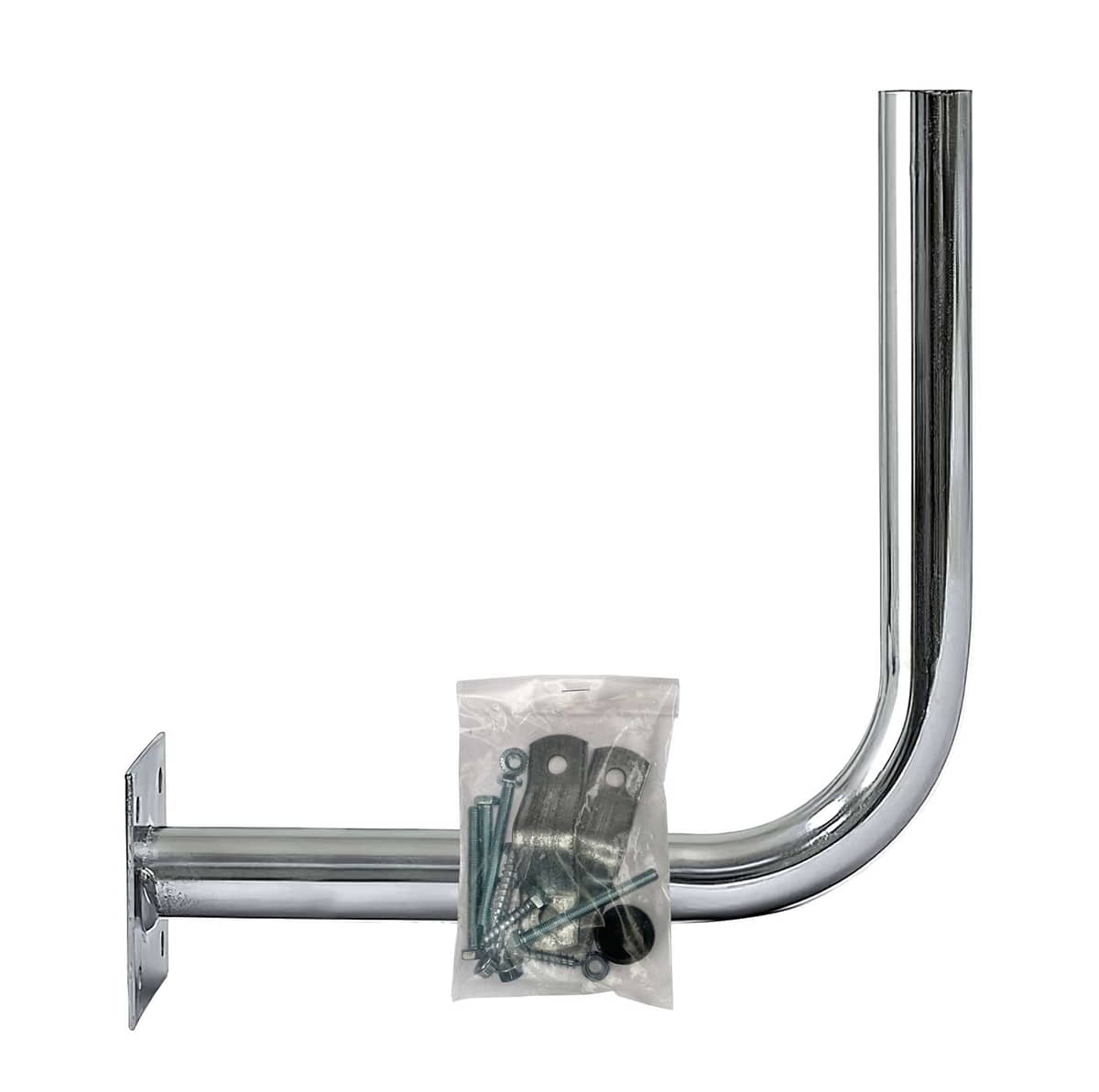 Support mural pour station de référence EPOS en métal chromé avec vis de montage et pièces dans un sac en plastique transparent