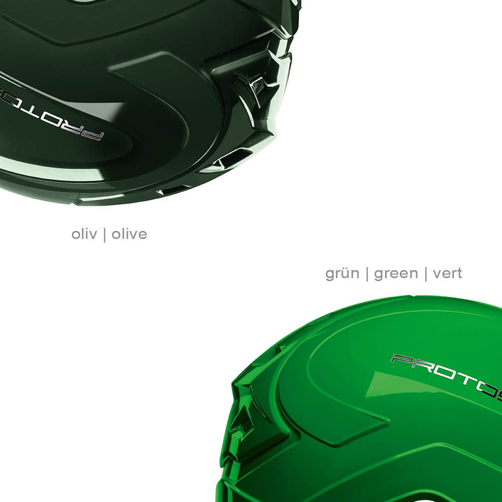 Casque PROTOS® Forest en vert olive et vert avec logo PROTOS visible sur la surface