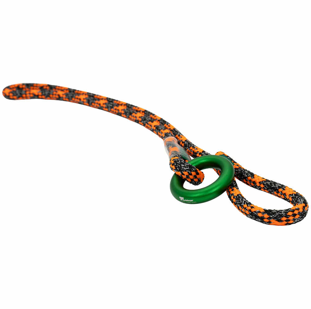 bagueSLING avec corde orange-noir et anneau en métal vert par Trufferberger, vue de côté