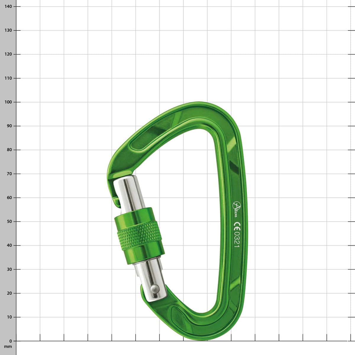 Mousqueton à vis Alu Classic D en vert avec verrouillage à vis