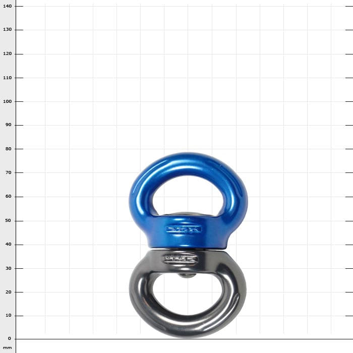 Axe Swivel S, point de connexion rotatif avec anneau métallique bleu et noir, sur fond blanc