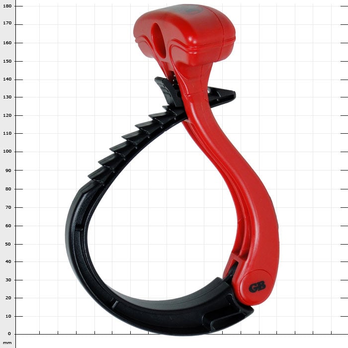 Cable Wraptor XL, clip en plastique rouge et noir avec poignée ergonomique et mécanisme de verrouillage dentelé