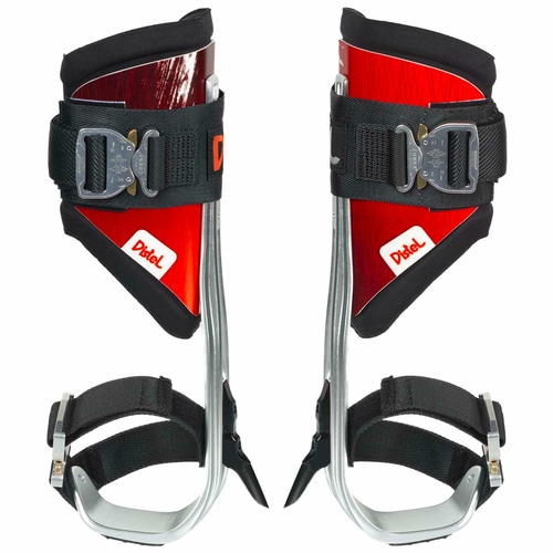 Distel Alu PLUS Click by Distel, paire d’étriers en aluminium avec plaques en plastique rouge, velcro noir et sangles à boucle