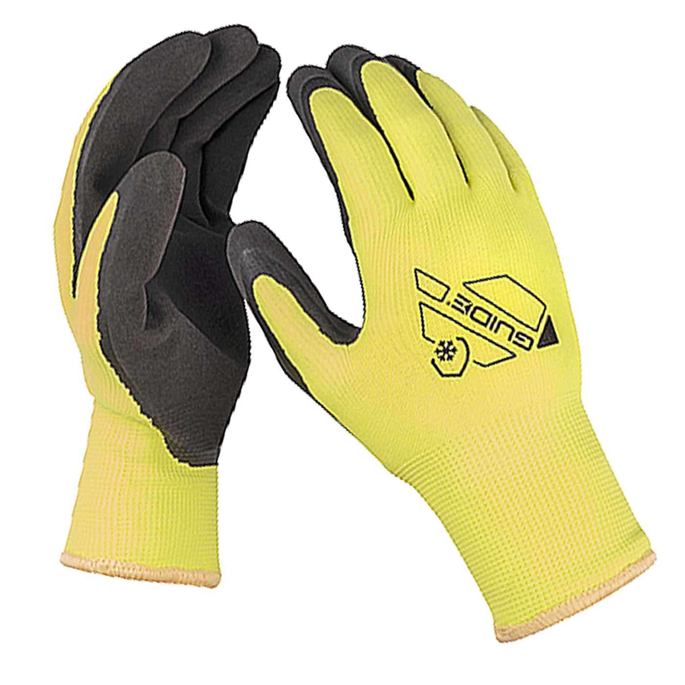 Gants de travail jaunes et noirs avec l’impression « Guide » sur le dos de la main, modèle 159 Guide Hi-Vis Winter