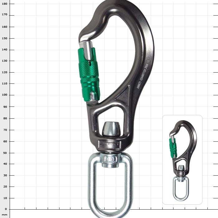 Mousqueton Sidewinder avec fermoir vert et anneau métallique pivotant, fabricant non visible