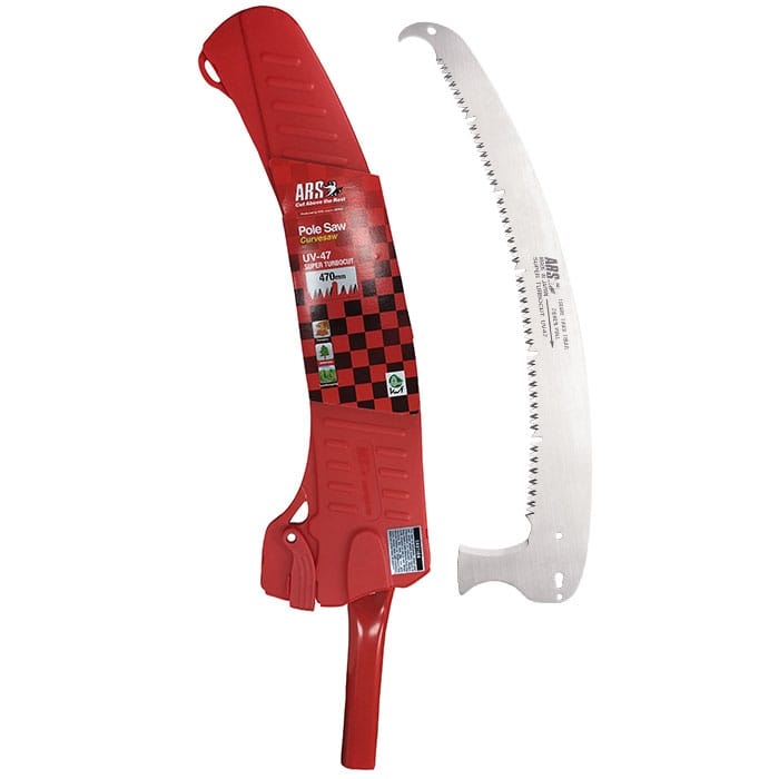 ARS Tele Head d’ARS, une lame de scie en métal incurvée avec des dents et une protection en plastique rouge