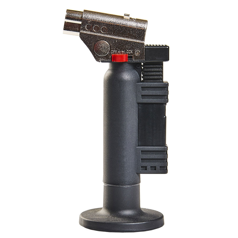Torche à main Cobra, noire avec interrupteur rouge et tête de torche argentée