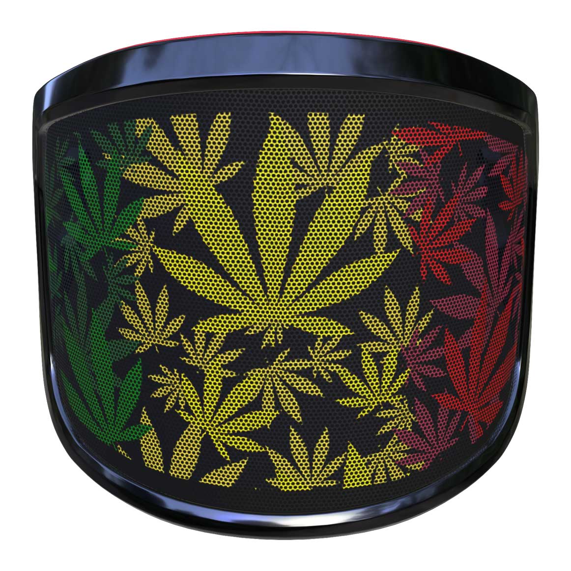 Visière PROTOS Special Edition avec cadre noir et motif de feuilles vertes®, jaunes et rouges sur fond noir