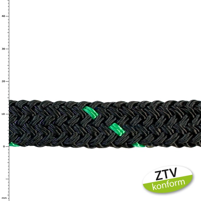 Corde de sauvetage d’arbre save 2 t verte, corde tressée noire avec des fils verts, conforme ZTV