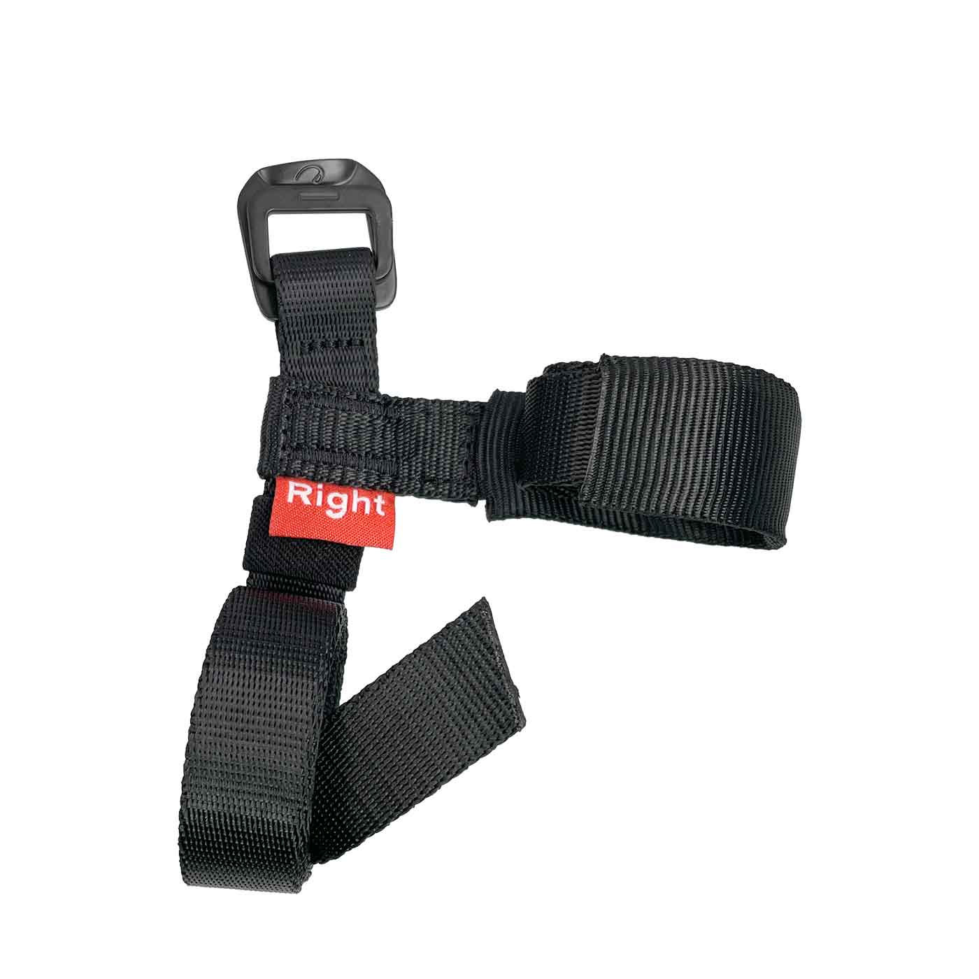Sangle Foot Cruiser Droite noire avec boucle en plastique et étiquette rouge avec l’inscription « Right »