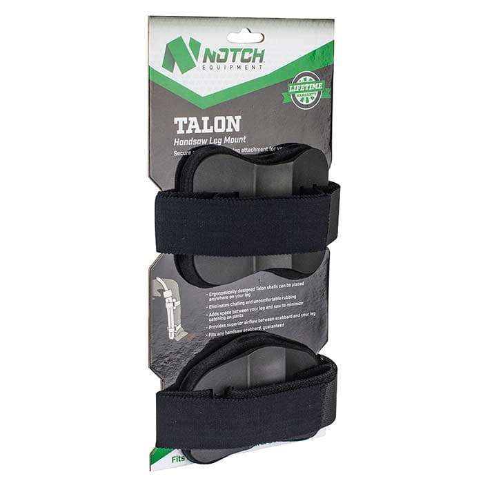 Encoche Équipement Talon Mount Support de jambe de scie à main avec deux sangles velcro noires sur l’emballage