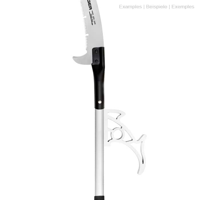 ArboRapid T2 320 de Berger, manche télescopique blanc avec lame de scie noire et crochet métallique en forme de poisson