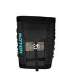 Sac d’approche noir avec logo NOTCH turquoise sur le côté, rabat avant avec boucle et avertissement transparent