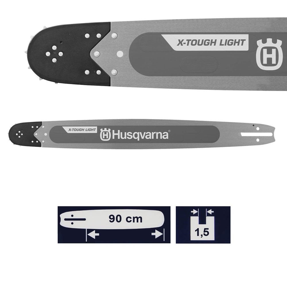 Husqvarna X-Tough Light Frame 36 / 3/8 en gris avec pointe noire et rivets argentés, logo et lettrage visibles