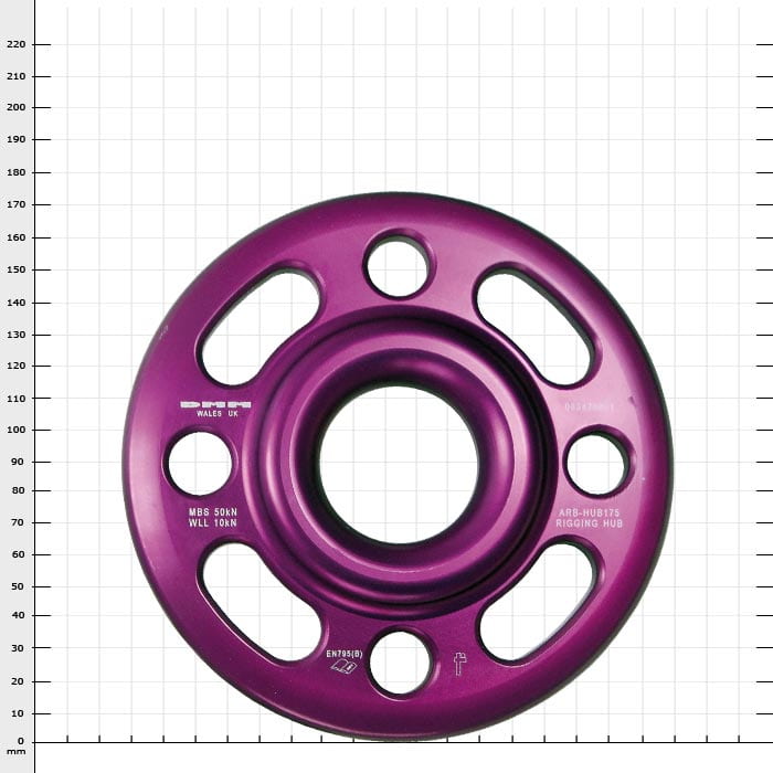 Moyeu de gréement 175, disque rond violet avec plusieurs trous et lettrage sur fond blanc