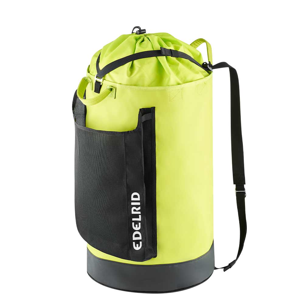 Sac à dos d’escalade Cask 55 en vert clair avec poche extérieure noire et bandoulière réglable