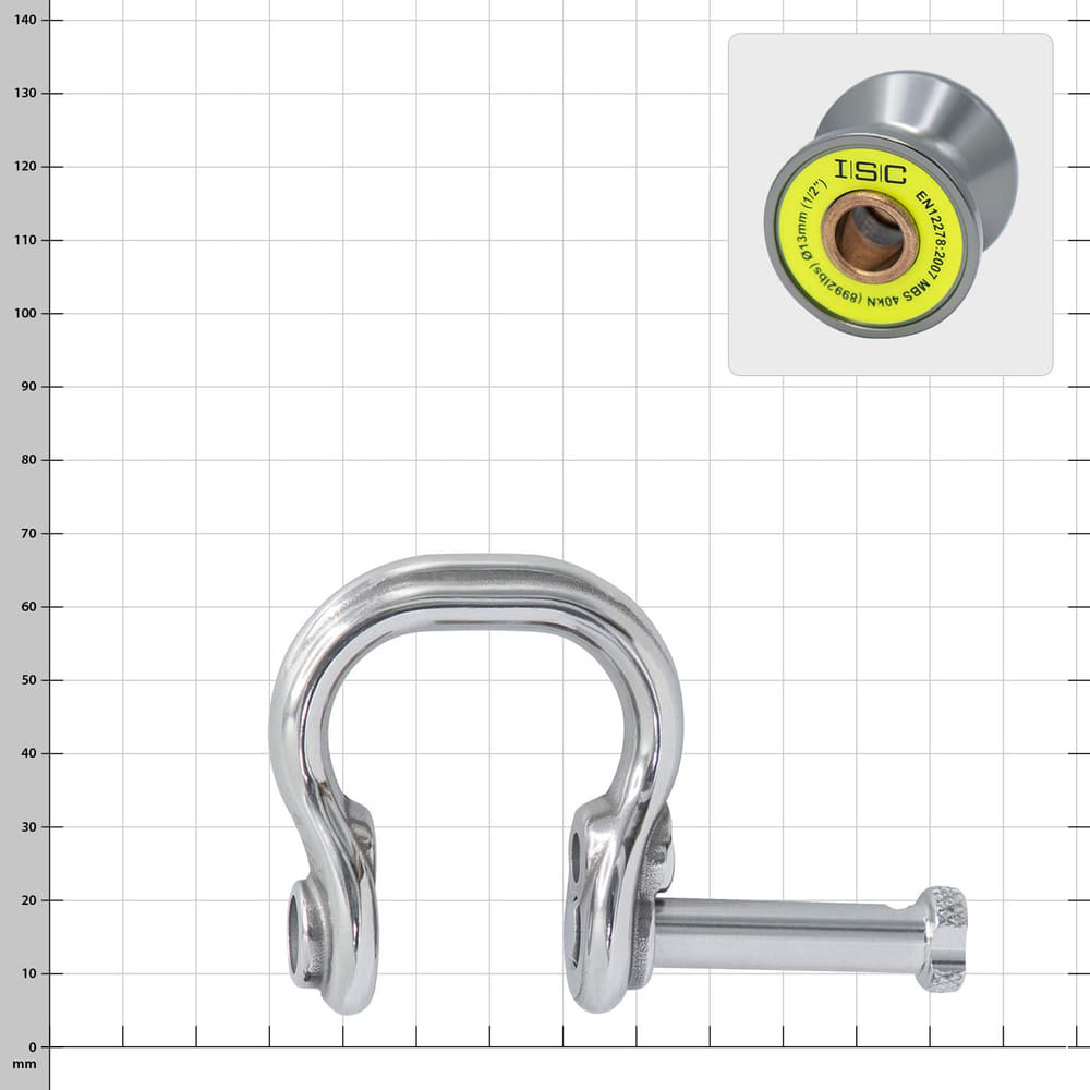 Ultra Link Large by ISC, manille argentée avec boulon dévissé et bouton marqué jaune