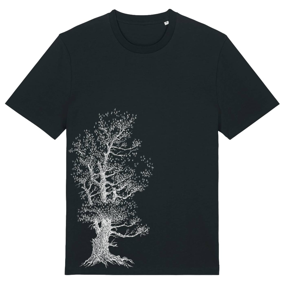 T-shirt en pin parasol noir avec motif d’arbre blanc sur le devant