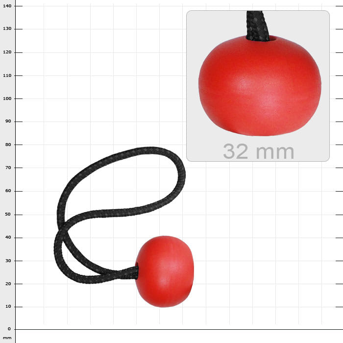 Cerisier à décaper 32, cerisier rond rouge avec ficelle noire