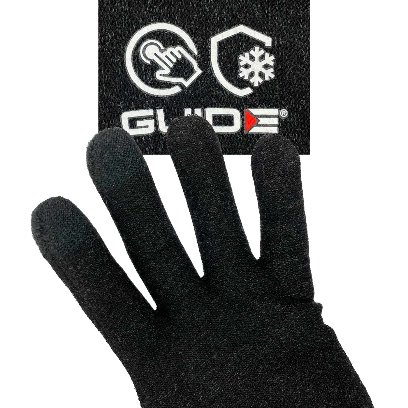Guide 5501 : gants noirs avec logo et symboles Guide, gros plan de la paume et des doigts