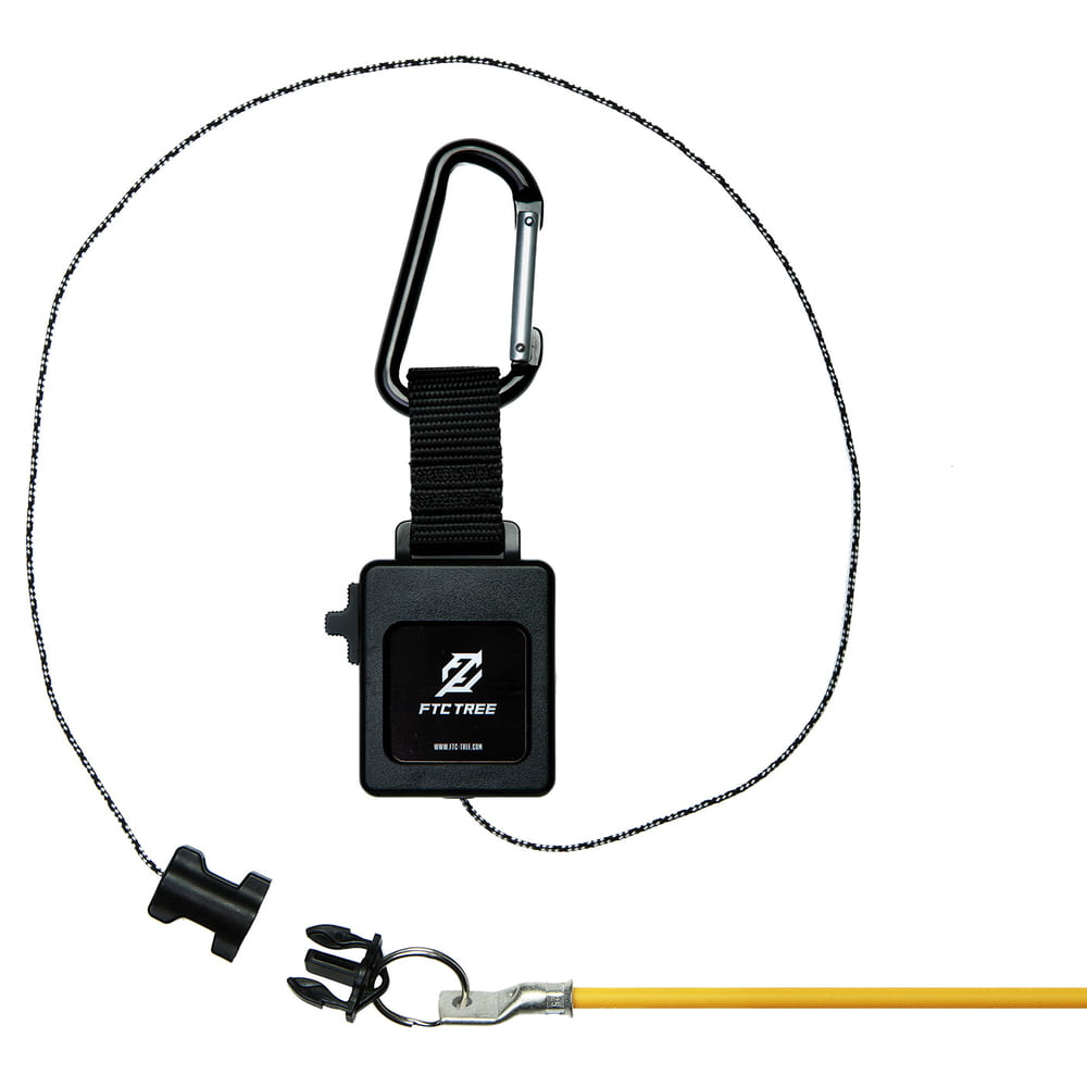 Rollotube avec mousqueton noir, boîtier noir avec logo FTC TREE, tige jaune, cordon noir et fermoir noir