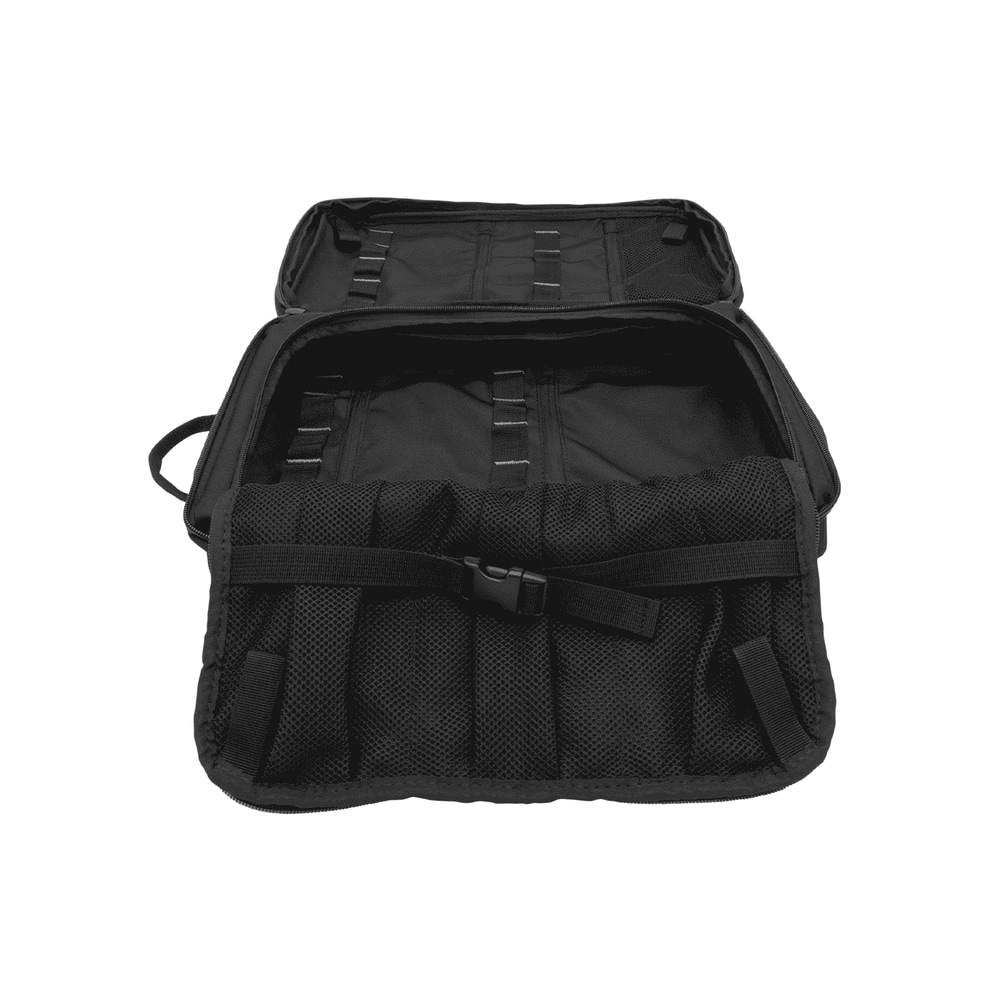 Gear Mule de Teufelberger, sac ouvert noir avec plusieurs compartiments et sangles à l’intérieur