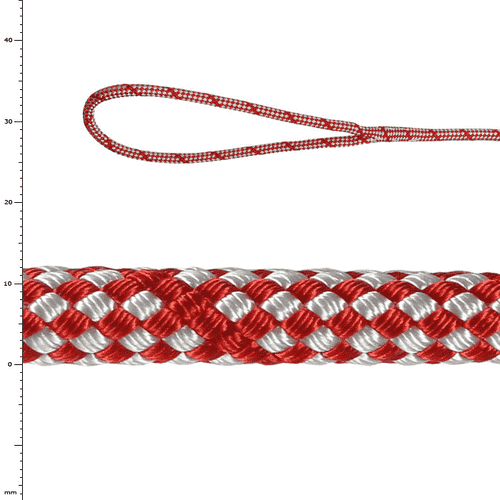Sirius Bull Rope 12 S, corde tressée rouge et blanche avec boucle à l’extrémité