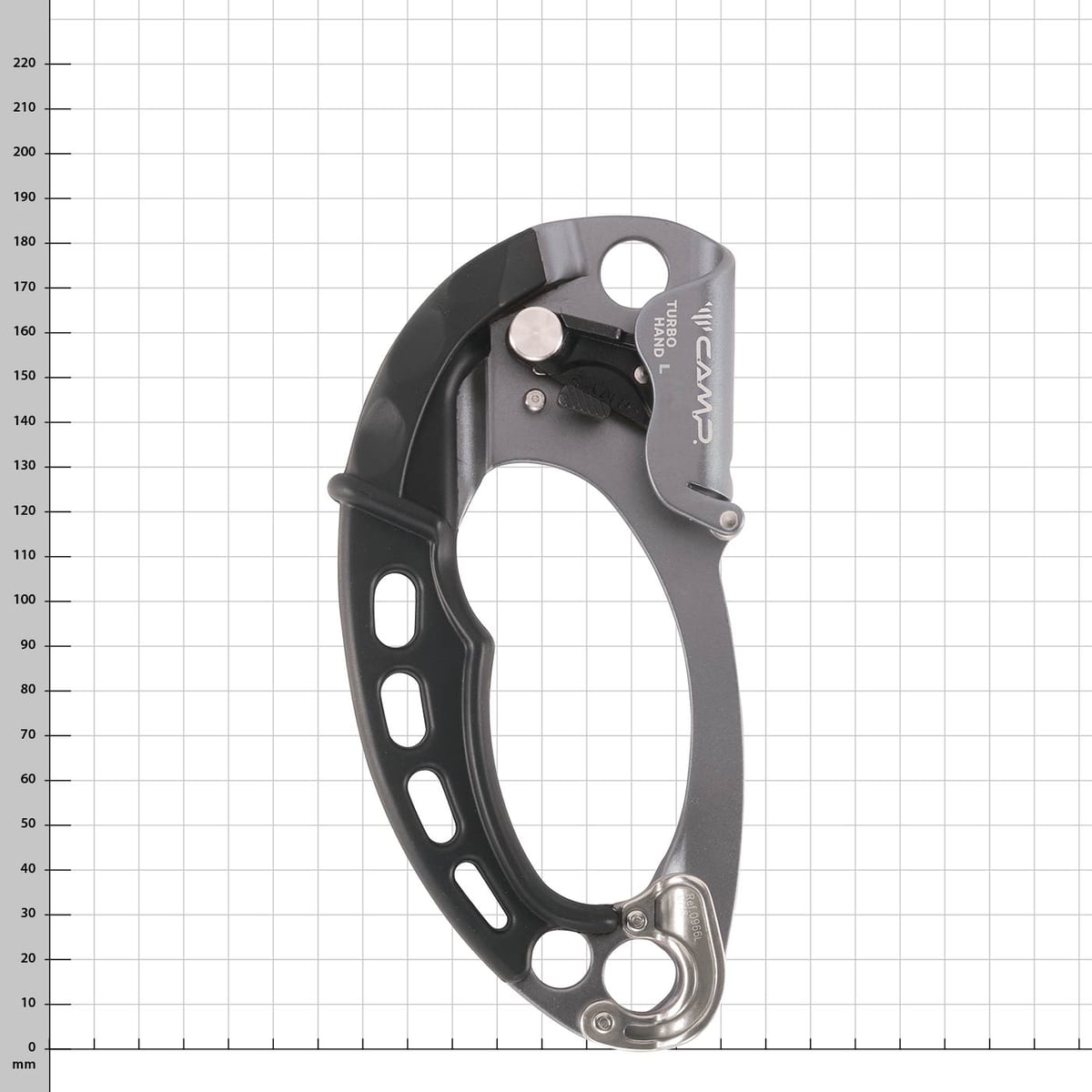 Turbohand Pro L de CAMP, gant de via ferrata gris et noir avec pièces métalliques, sur fond à carreaux