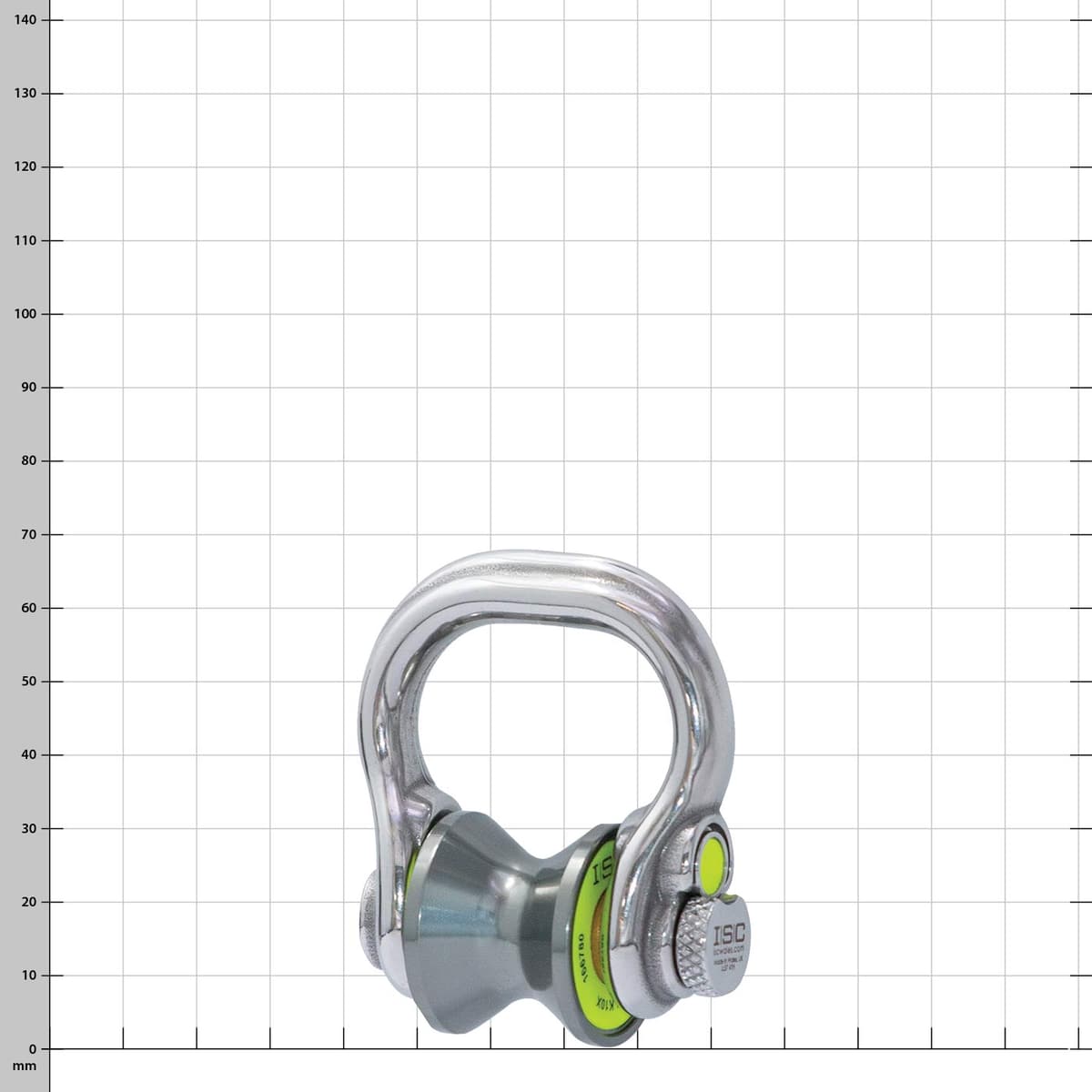 Ultra Link Large d’ISC, manille argentée avec gris, fixation à double poulie et bouton marqué jaune