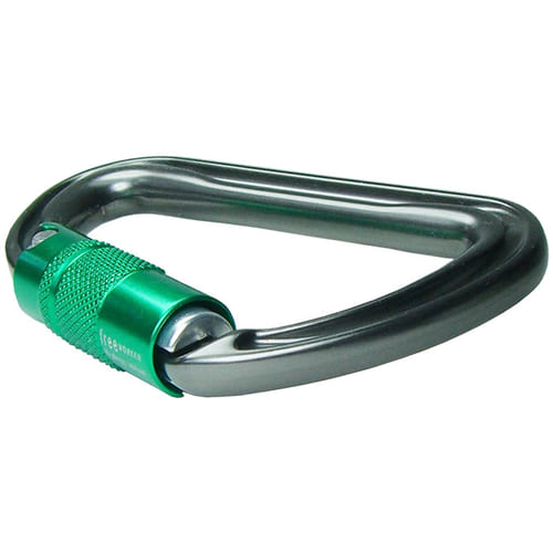 Mousqueton Shadow avec capuchon à vis vert, fabricant DMM, type non visible couché sur fond blanc