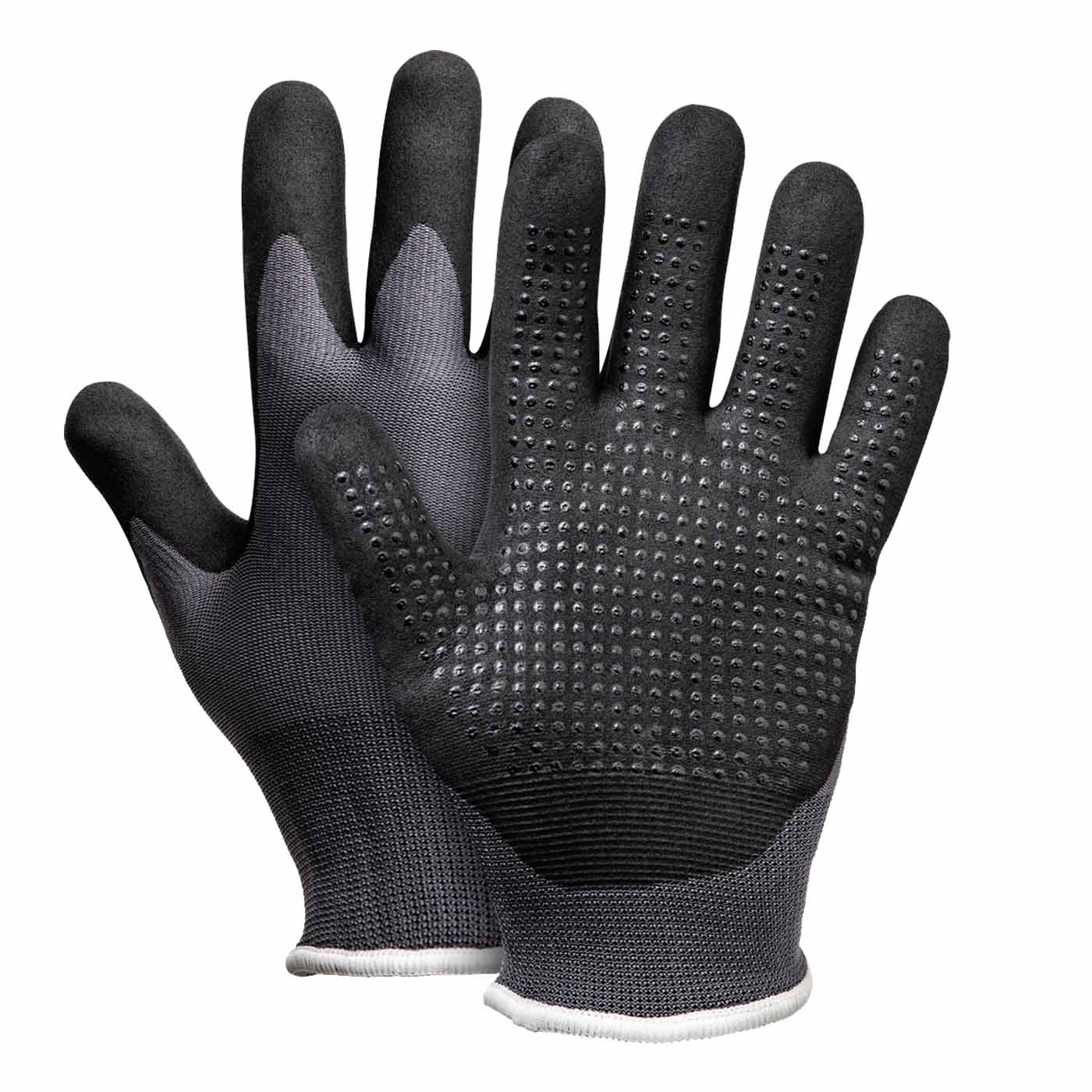 Gants de travail StretchFlex® WinterGrip en noir et gris avec picots sur la paume et poignet élastique