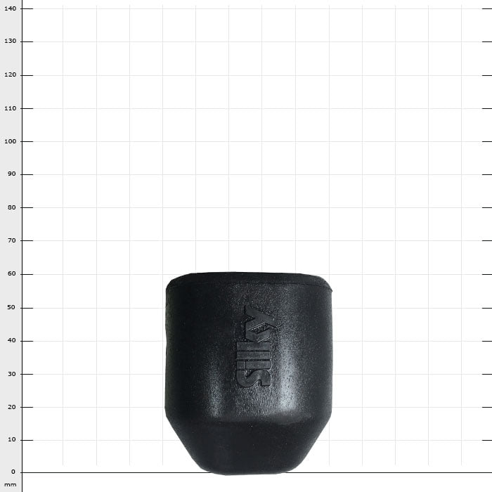 Tampon en caoutchouc Hayauchi 630, noir, cylindrique avec fond biseauté et estampage « AYLIS » sur la surface