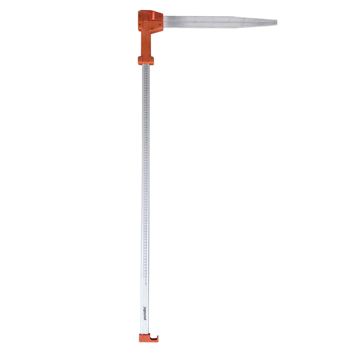Signumat MK4, appareil de mesure avec une longue échelle argentée et un support en plastique orange en haut et en bas, nom du fabricant Signumat visible sur l’échelle