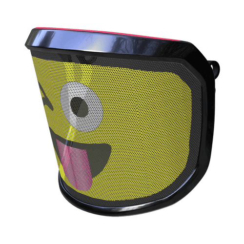 Visière PROTOS® Arbormoji vue latérale avec visage jaune clignant de l’œil et tirant la langue, liseré noir