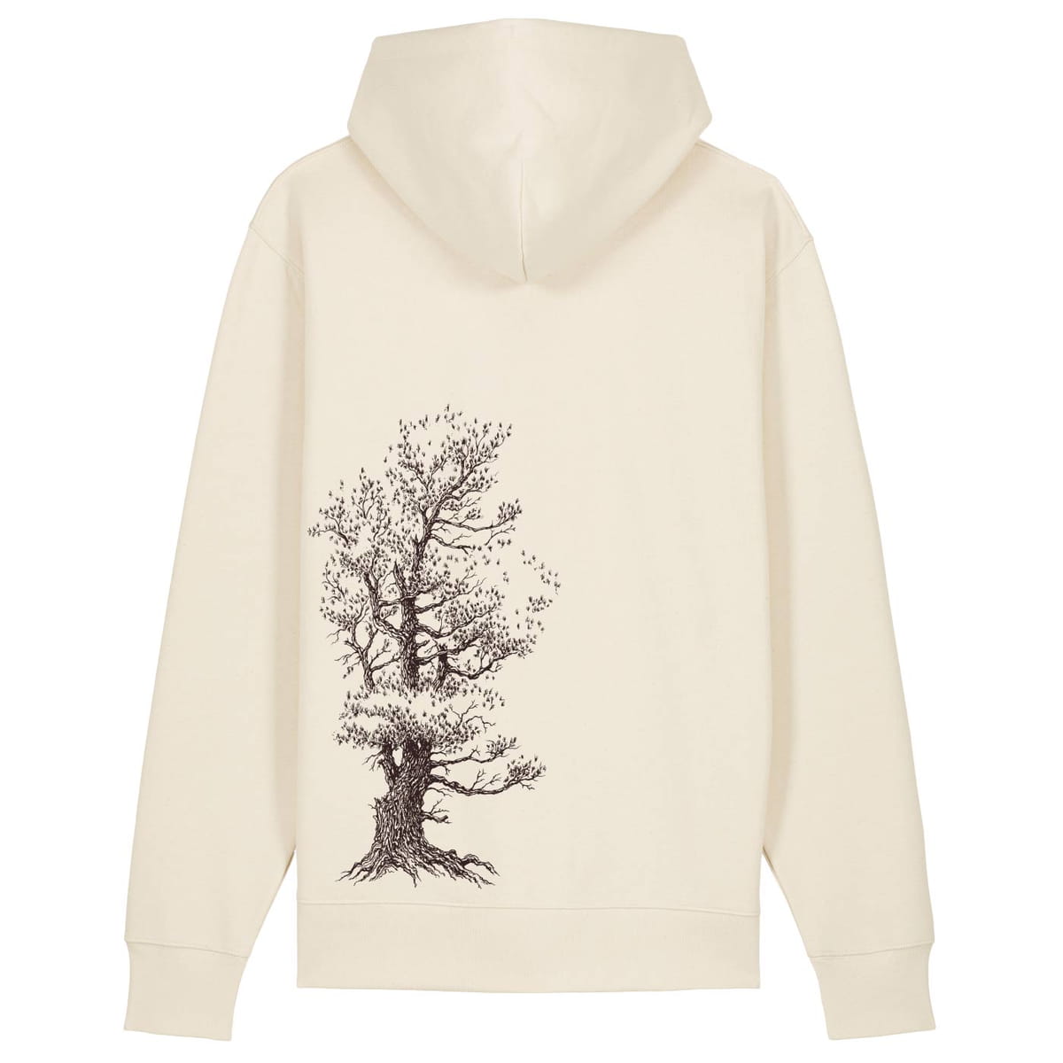 Sweat à capuche Zip Tree Stone Tree en blanc crème avec capuche et grand imprimé d’arbre dans le dos