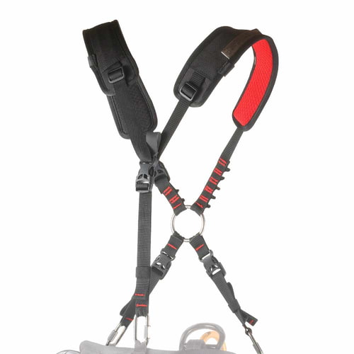 Sangle de poitrine Black Tree Access SRT de CAMP avec coussinets rouges et boucles noires, dos visible