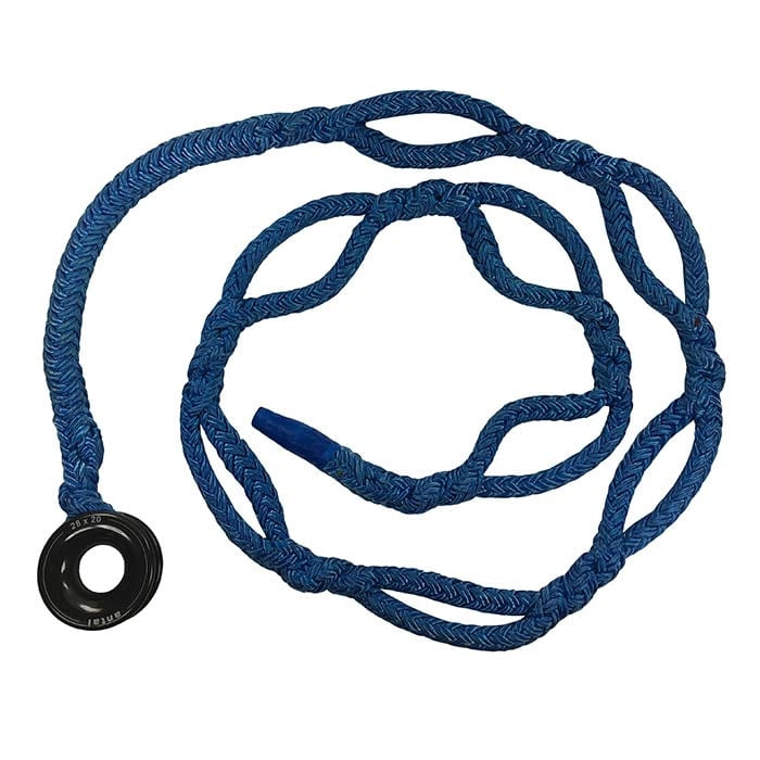 Élingue noeud Kokoan 12, corde tressée bleue avec plusieurs boucles et anneau en plastique noir