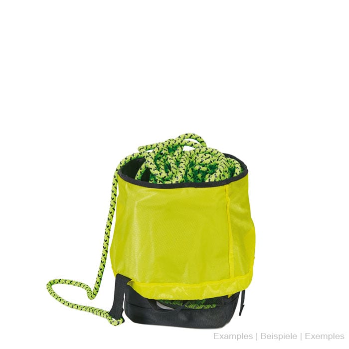 Sac d’escalade Host de Courant en noir et jaune avec filet jaune sur le dessus et corde verte et noire à l’intérieur