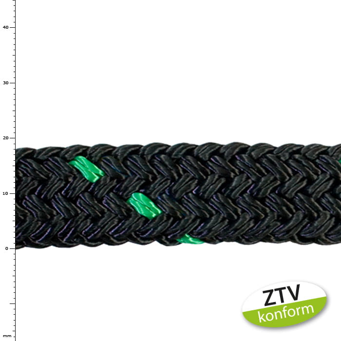 Tree Save 4 t vert, corde tressée noire avec des accents verts et étiquette conforme ZTV