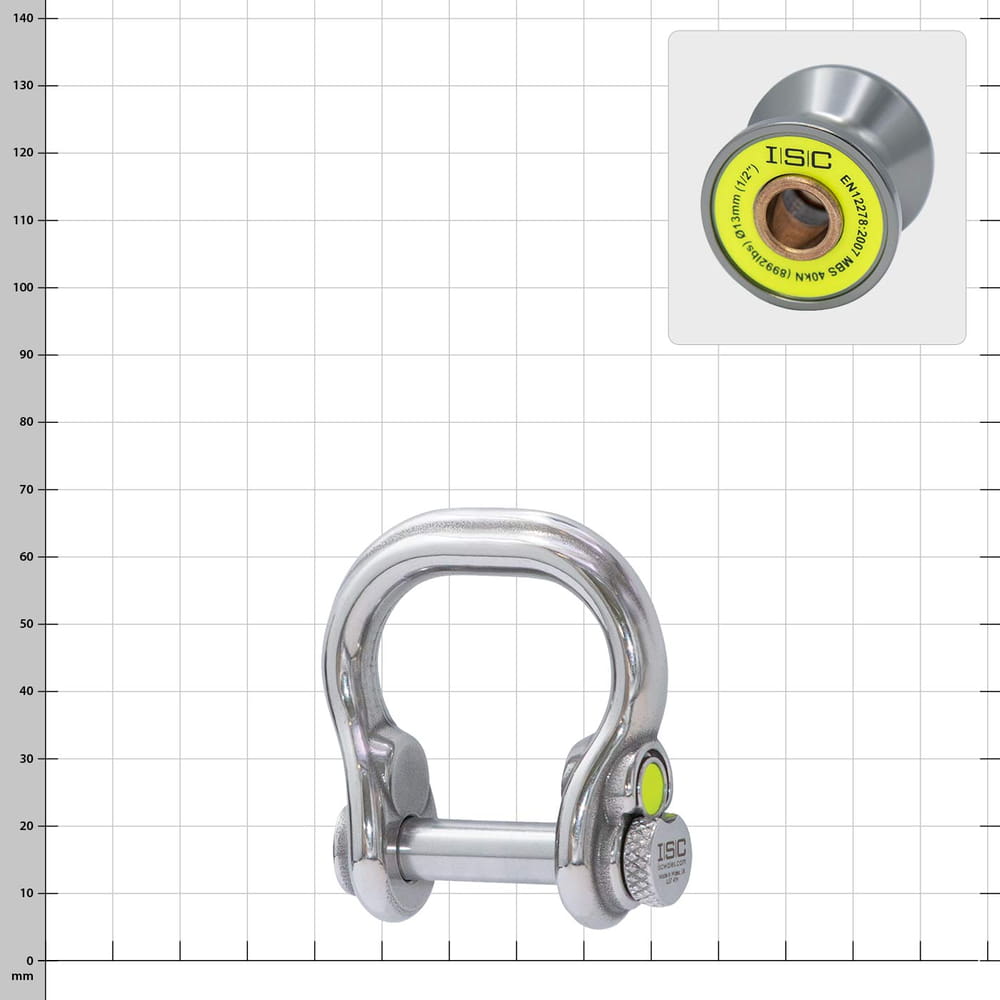 Ultra Link Large d’ISC, manille argentée avec bouchon à vis et bouton marqué jaune