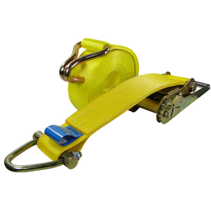 Sangle d’arrimage Duo Maxi avec sangle jaune et cliquet métallique, fabricant non visible