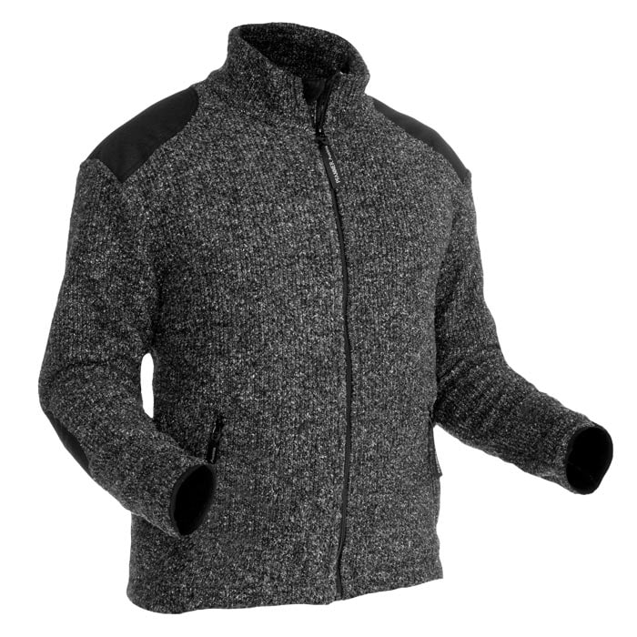 Veste Grizzly Cardigan gris avec bordure noire sur les épaules et les coudes et fermeture éclair