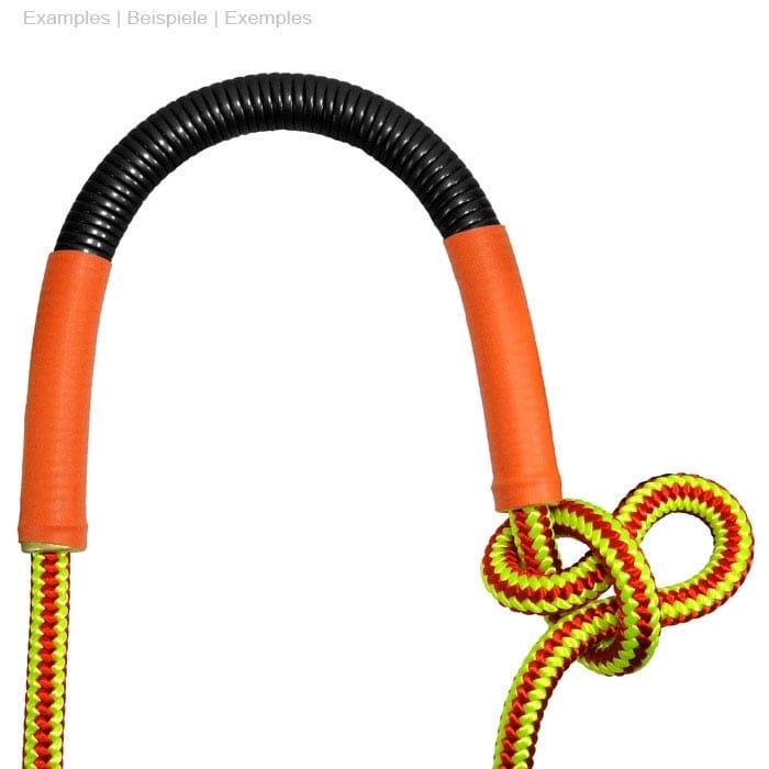 E-Tuber 15 avec partie noire et orange, attaché à une corde jaune et rouge