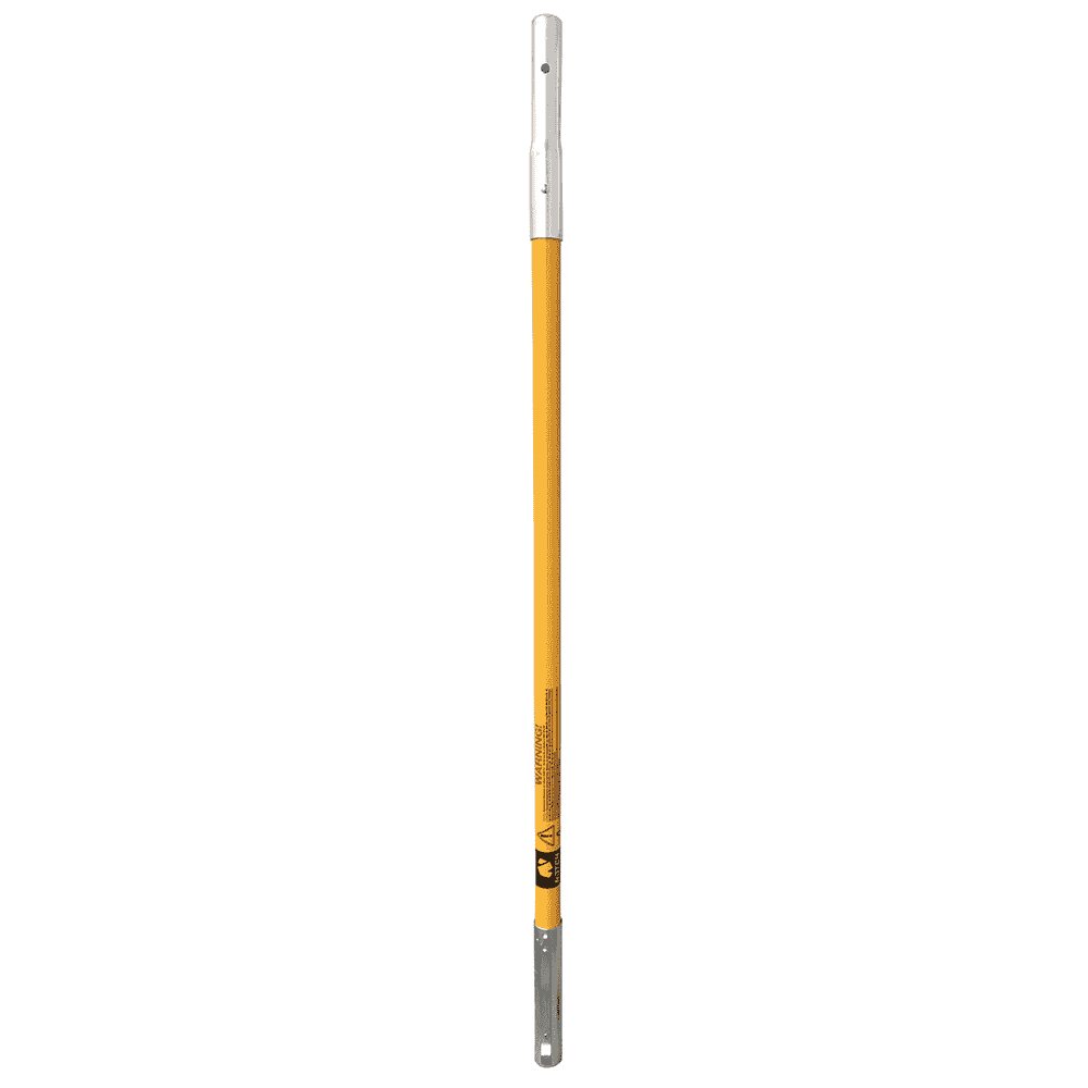 Le haut du mât Big Shot, un long mât jaune avec des extrémités argentées et un avertissement rouge et noir sur le mât