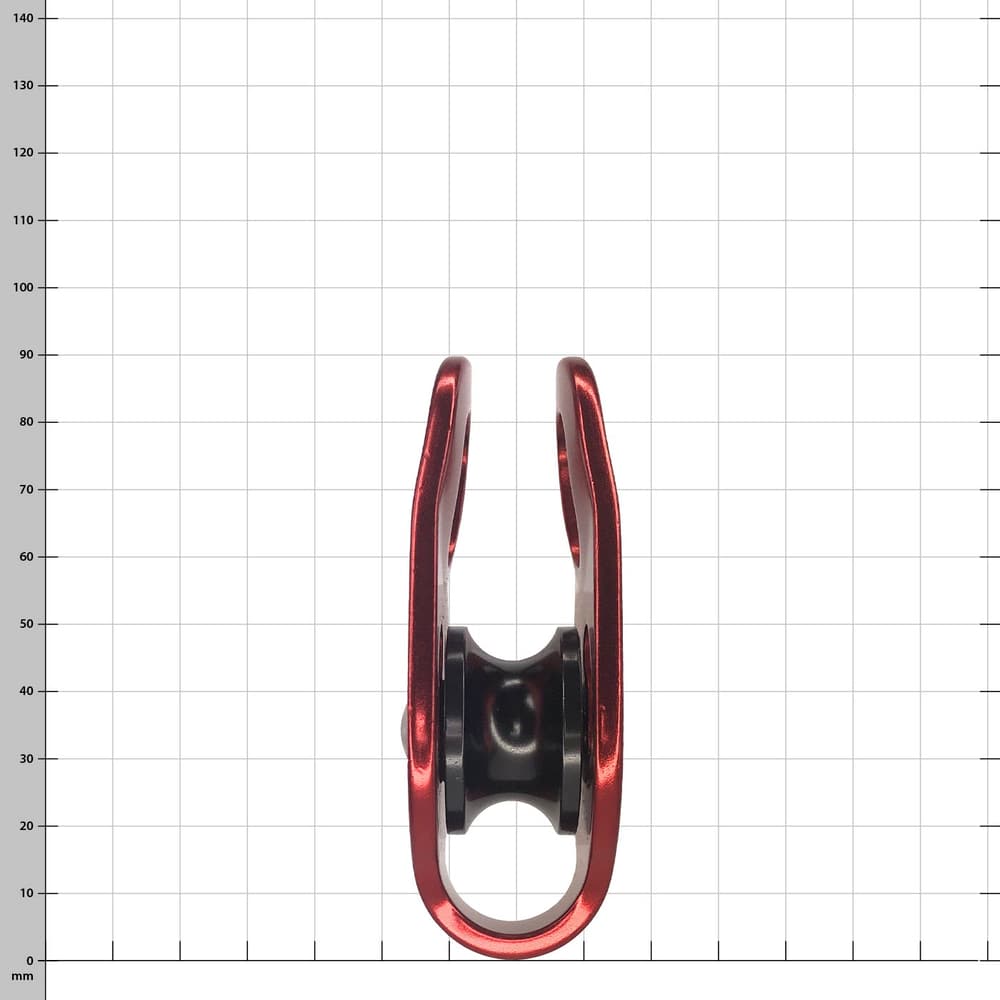 Micro poulie, poulie rouge avec roue noire, fabricant ISC, modèle RP037, vue de dessus