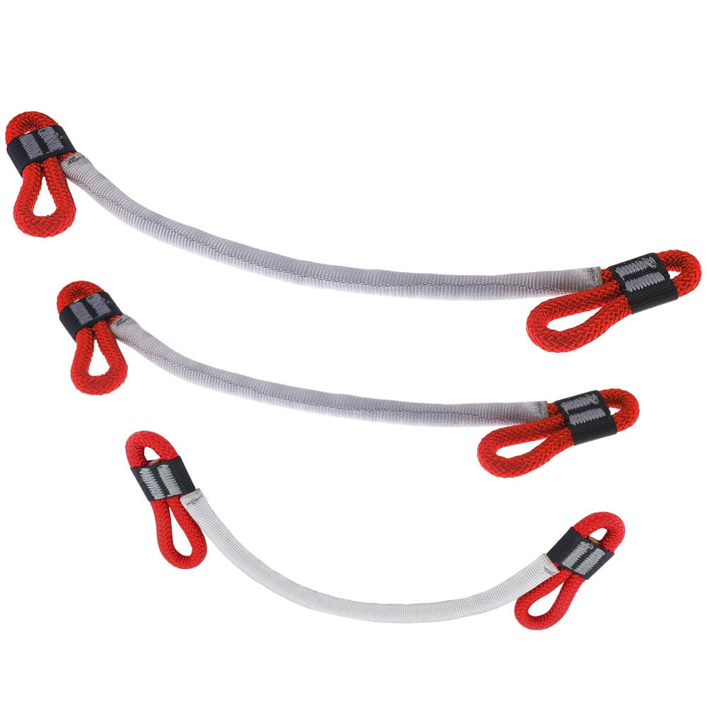 Trois boucles grises et rouges avec renforts noirs, nom du produit Tree Access Bridge Loop visible